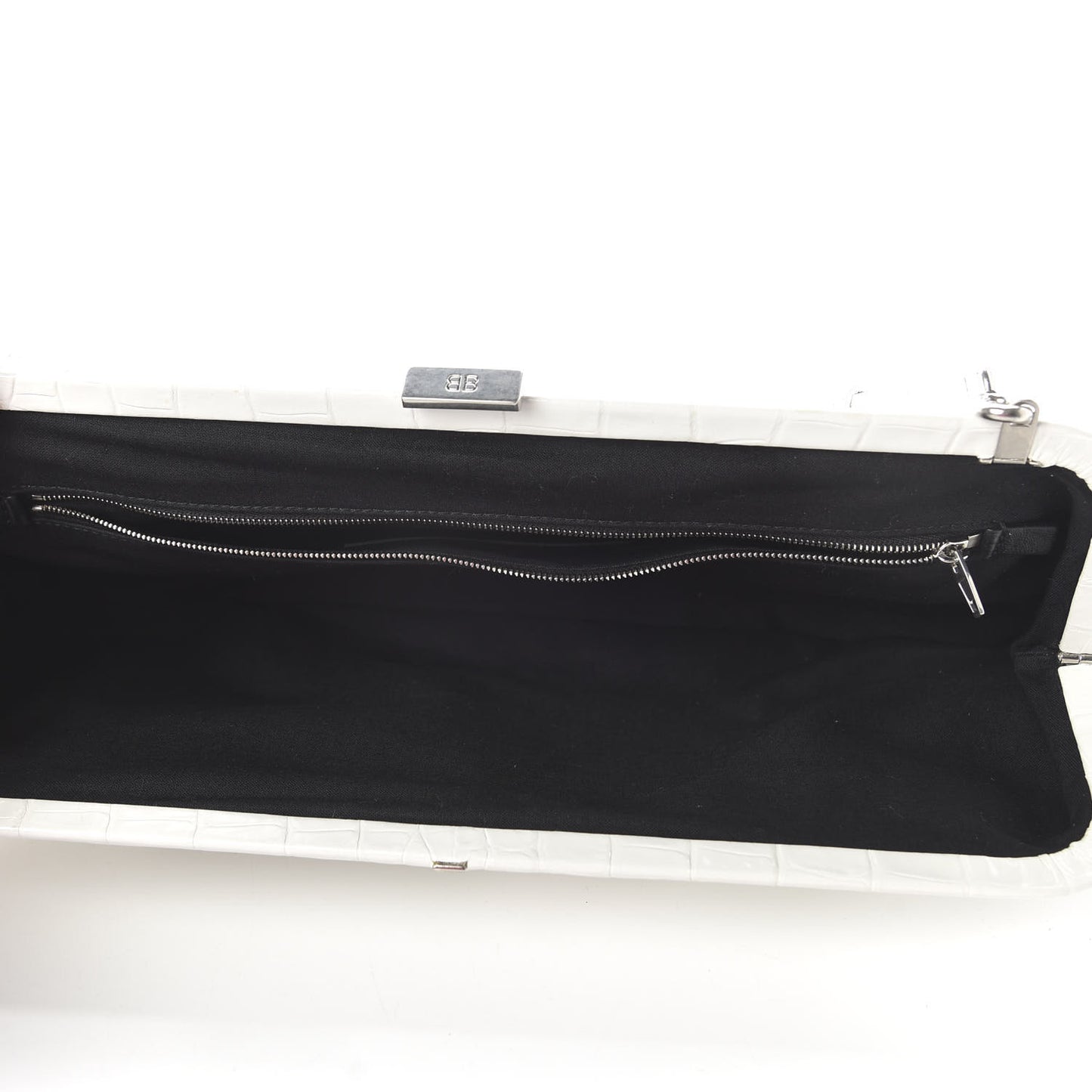 Shiny Supple Calfskin Logo Crocodile Embossed XL Cloud Clutch White