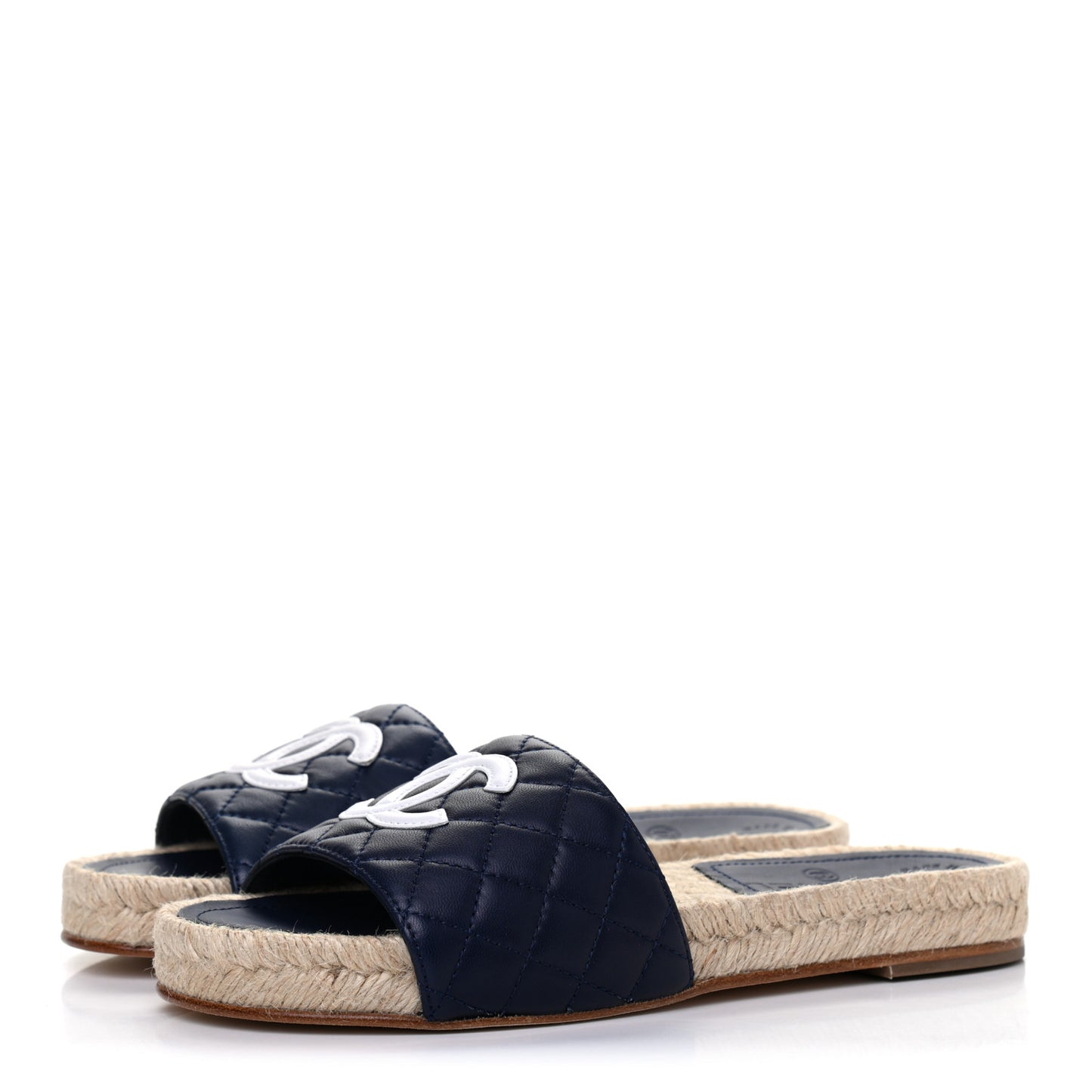 Lambskin Quilted CC Espadrille Slip On Sandals 35 Navy