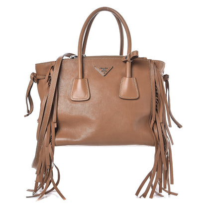 Prada Glace Calf Twin Pocket Fringe Tote Caramel 1 of 9