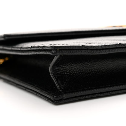 Saint Laurent Grain De Poudre Matelasse Chevron Monogram Envelope Chain Wallet Black 8 of 10