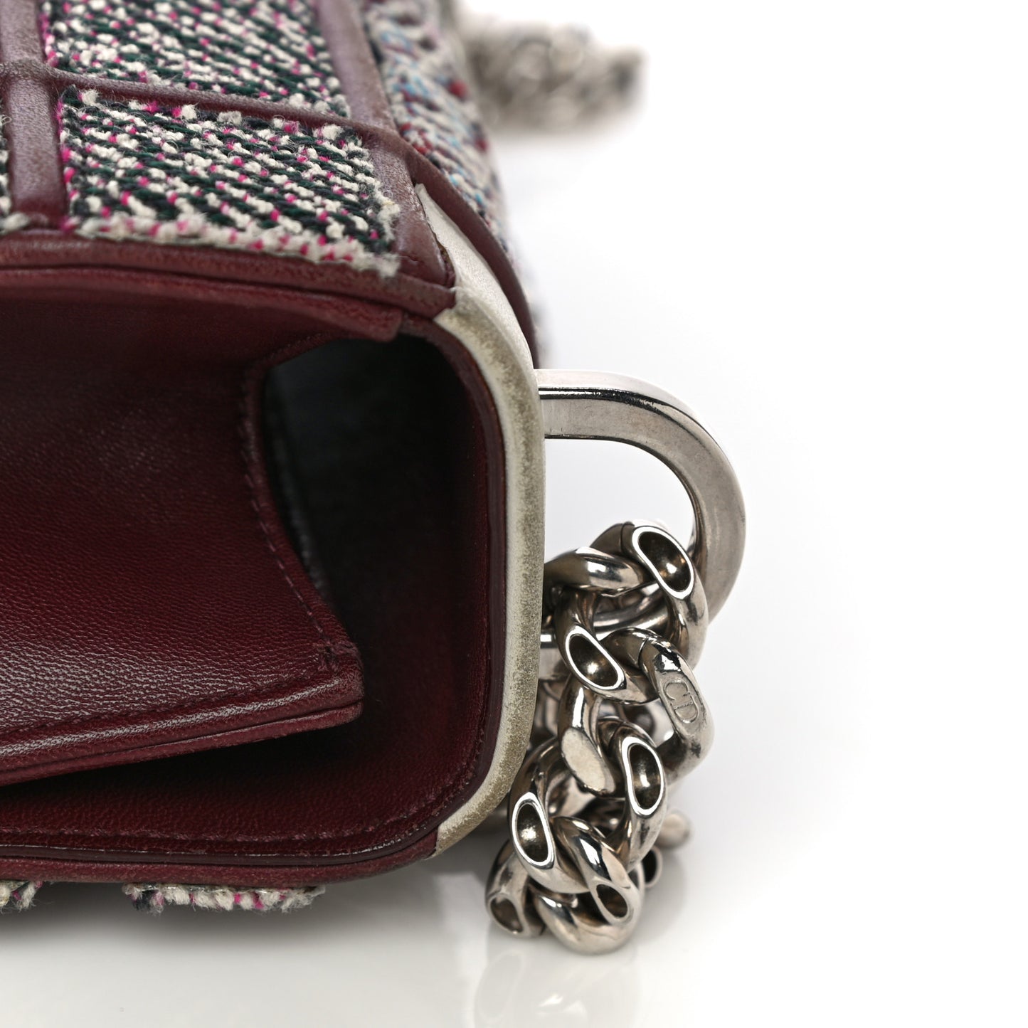 Tweed Calfskin Medium Diorama Flap Bag Burgundy Multicolor