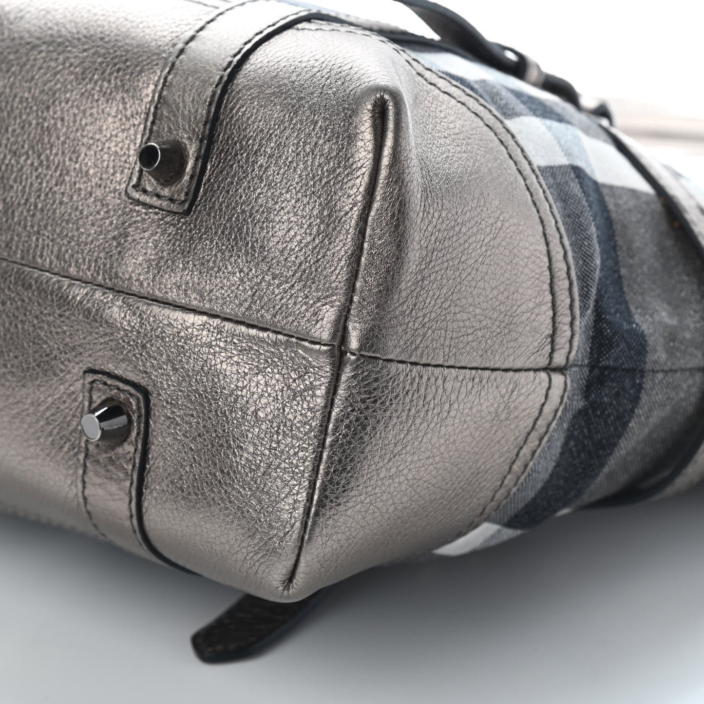 Metallic Calfskin House Check Tote Pewter