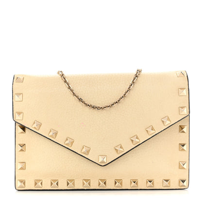 Valentino Garavani Vitello Rockstud Envelope Wallet on Chain Ivory 1 of 9
