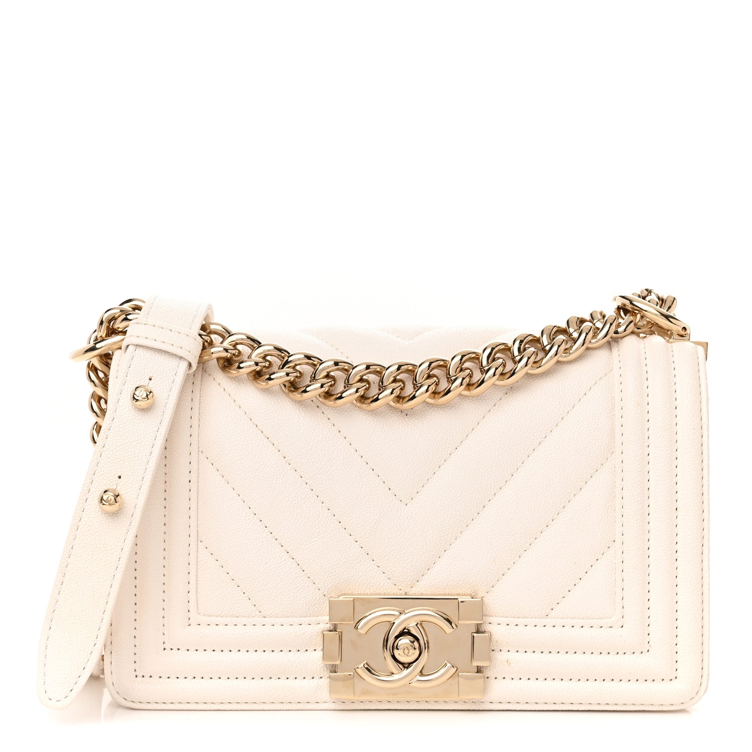 Chanel Caviar Chevron Quilted Small Boy Flap White 1 of 15