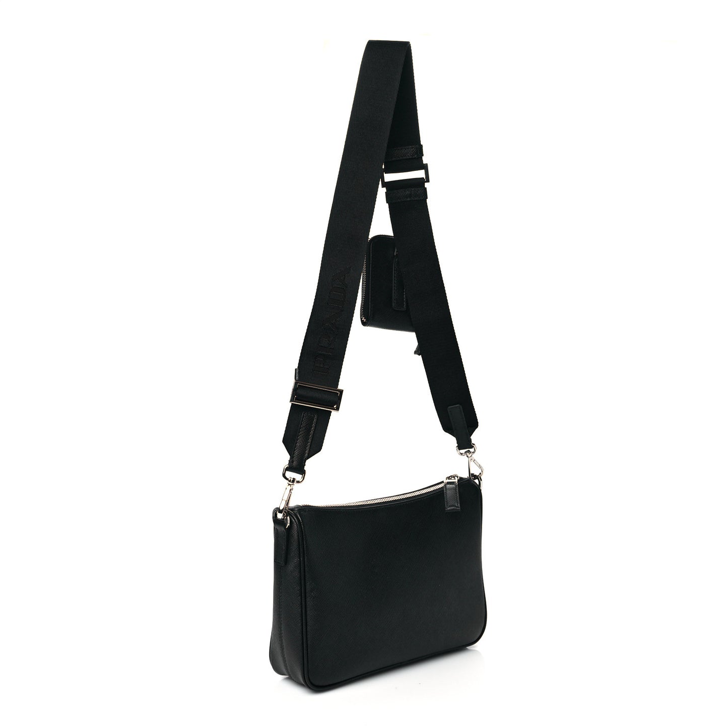 Saffiano Travel Pocket Zippered Shoulder Bag Black