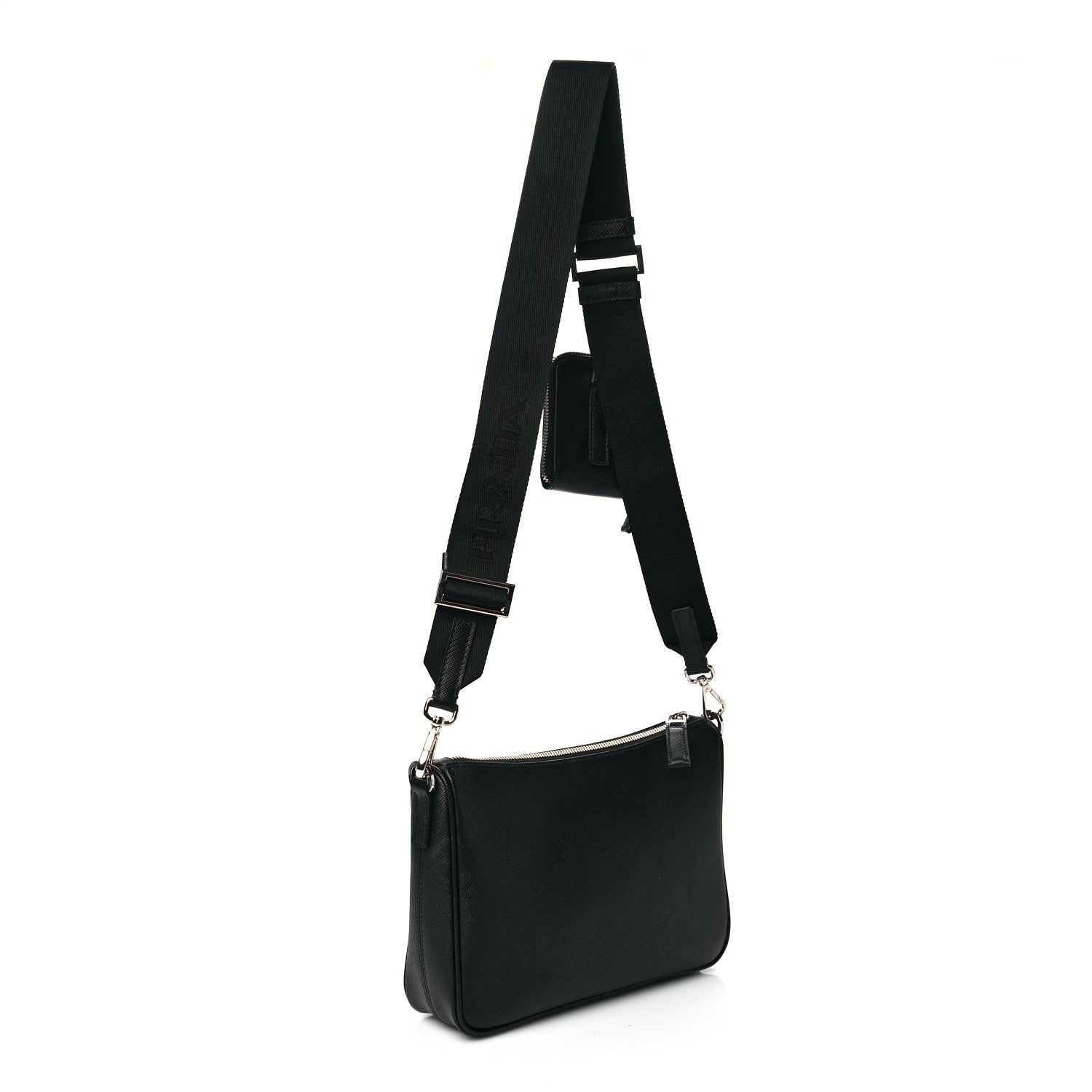 Prada Saffiano Travel Pocket Zippered Shoulder Bag Black 3 of 10