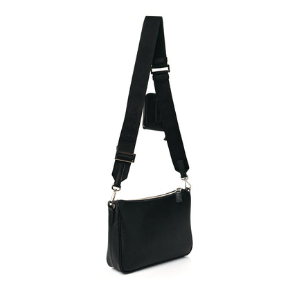 Prada Saffiano Travel Pocket Zippered Shoulder Bag Black 3 of 10