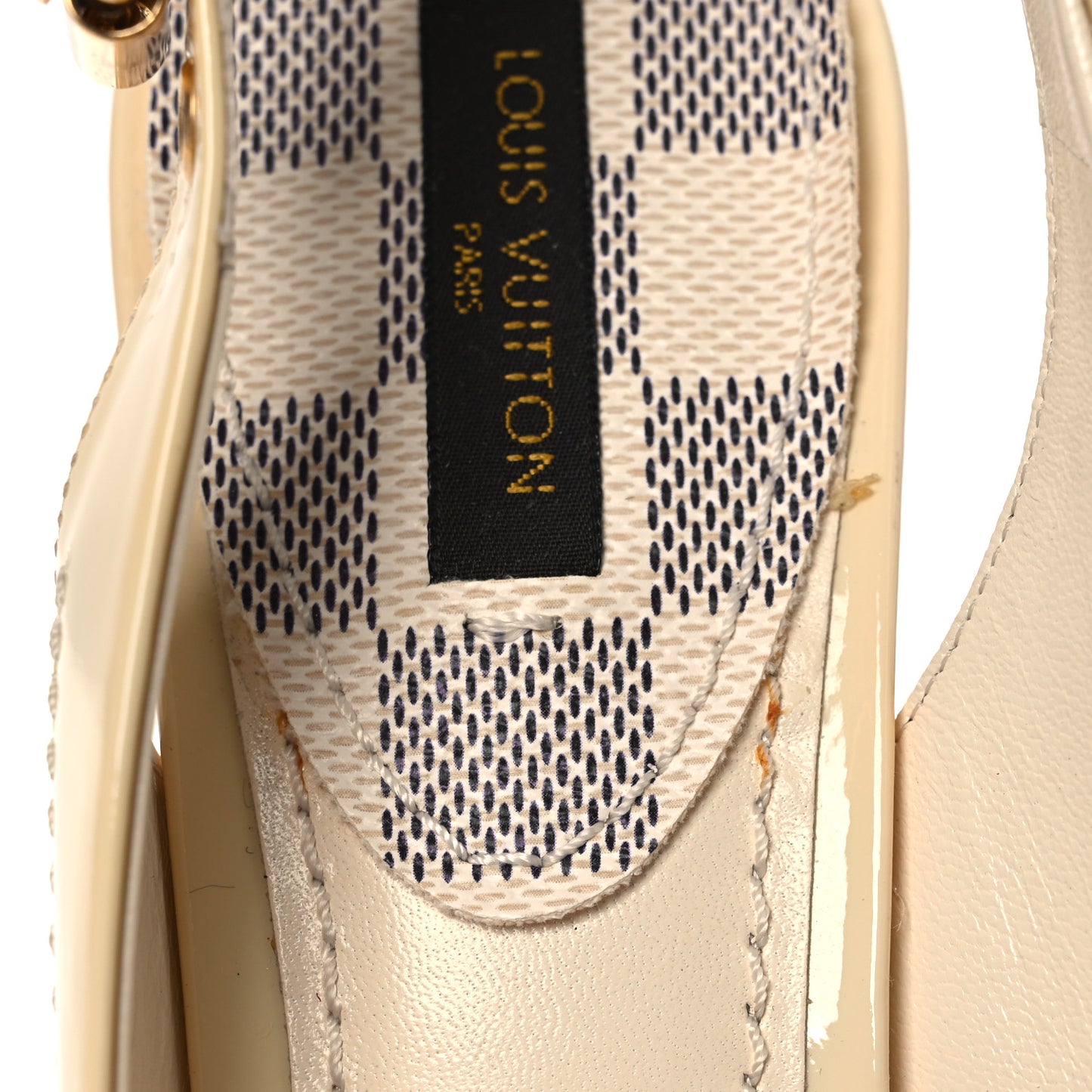 Patent Damier Azur Saint Honore Slingback Heels 37.5 Ivory