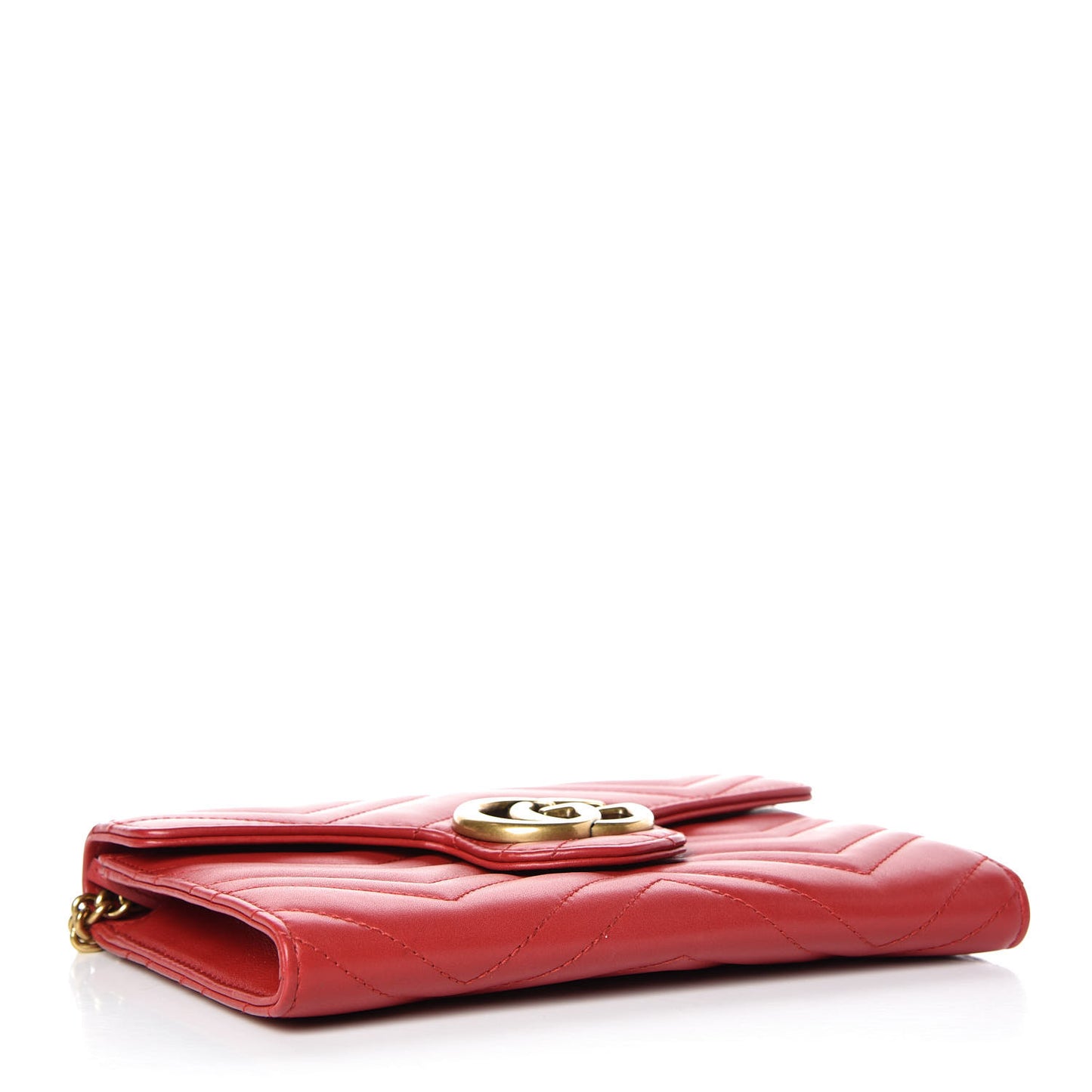 Calfskin Matelasse Mini GG Marmont Chain Wallet Hibiscus Red