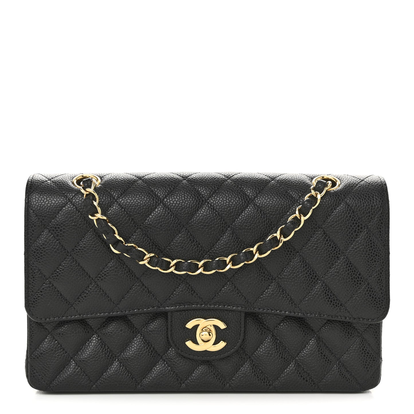Caviar Quilted Medium Double Flap Black