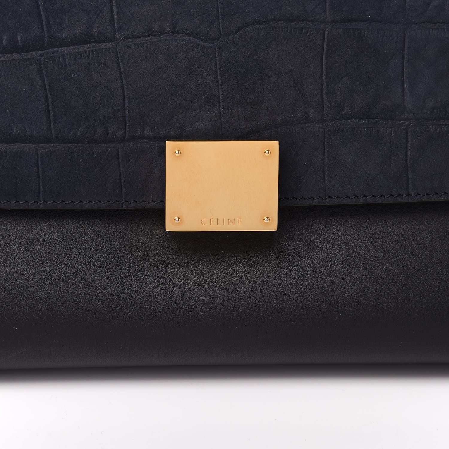 Celine Nubuck Crocodile Embossed Small Trapeze Navy 11 of 11