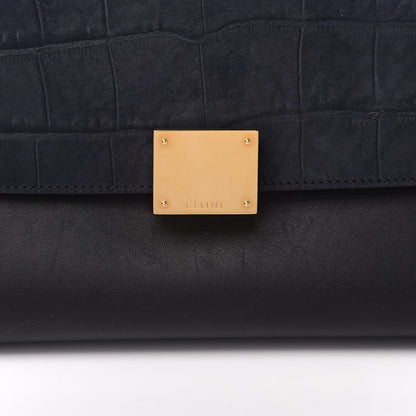 Celine Nubuck Crocodile Embossed Small Trapeze Navy 11 of 11