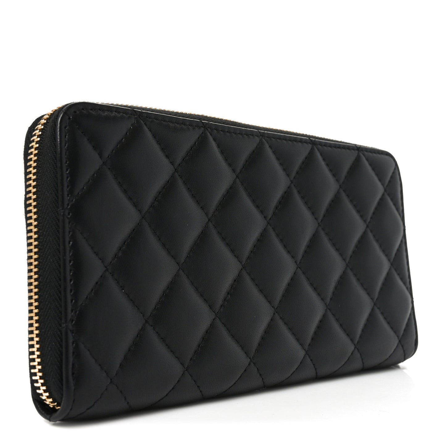 Lambskin Quilted Large Gusset Zip Around Wallet Black