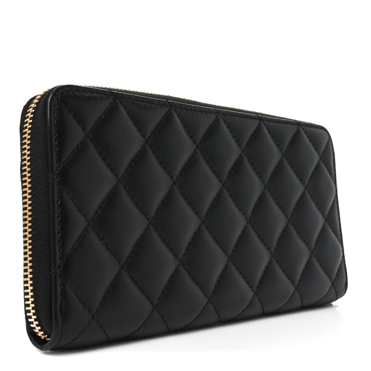 Chanel Lambskin Quilted Large Gusset Zip Around Wallet Black 3 of 9