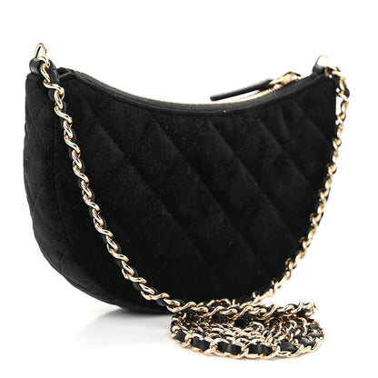 Chanel Velvet Crystal Quilted Chain Hobo Black 3 of 11