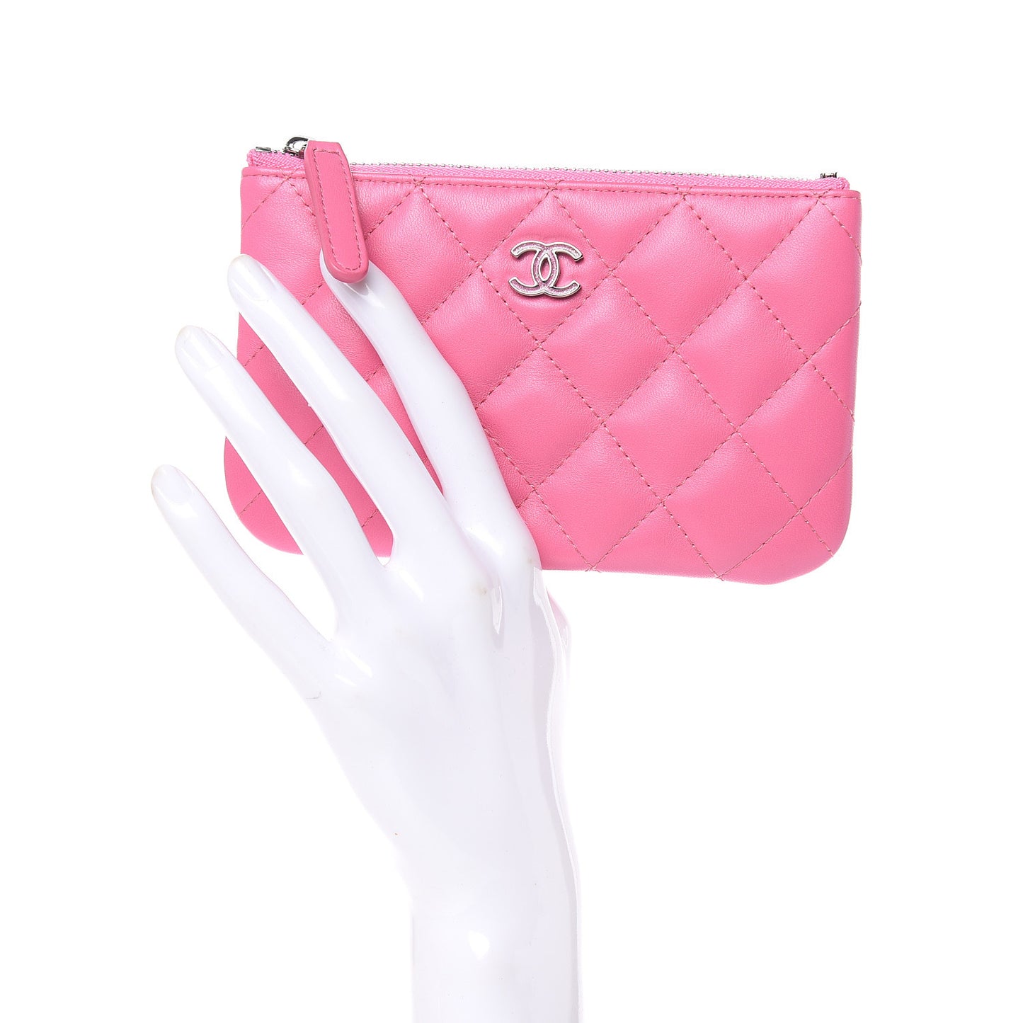 Lambskin Quilted Small Cosmetic Case Pink