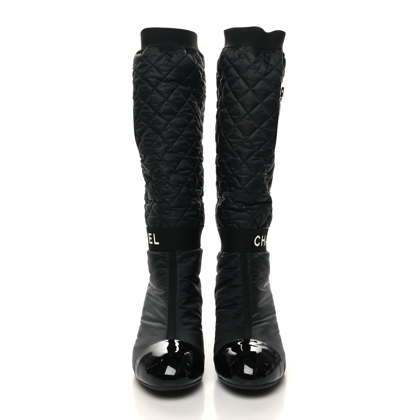 Mixed Fibers Lambskin Patent Calfskin Convertible High Boots 38.5 Black