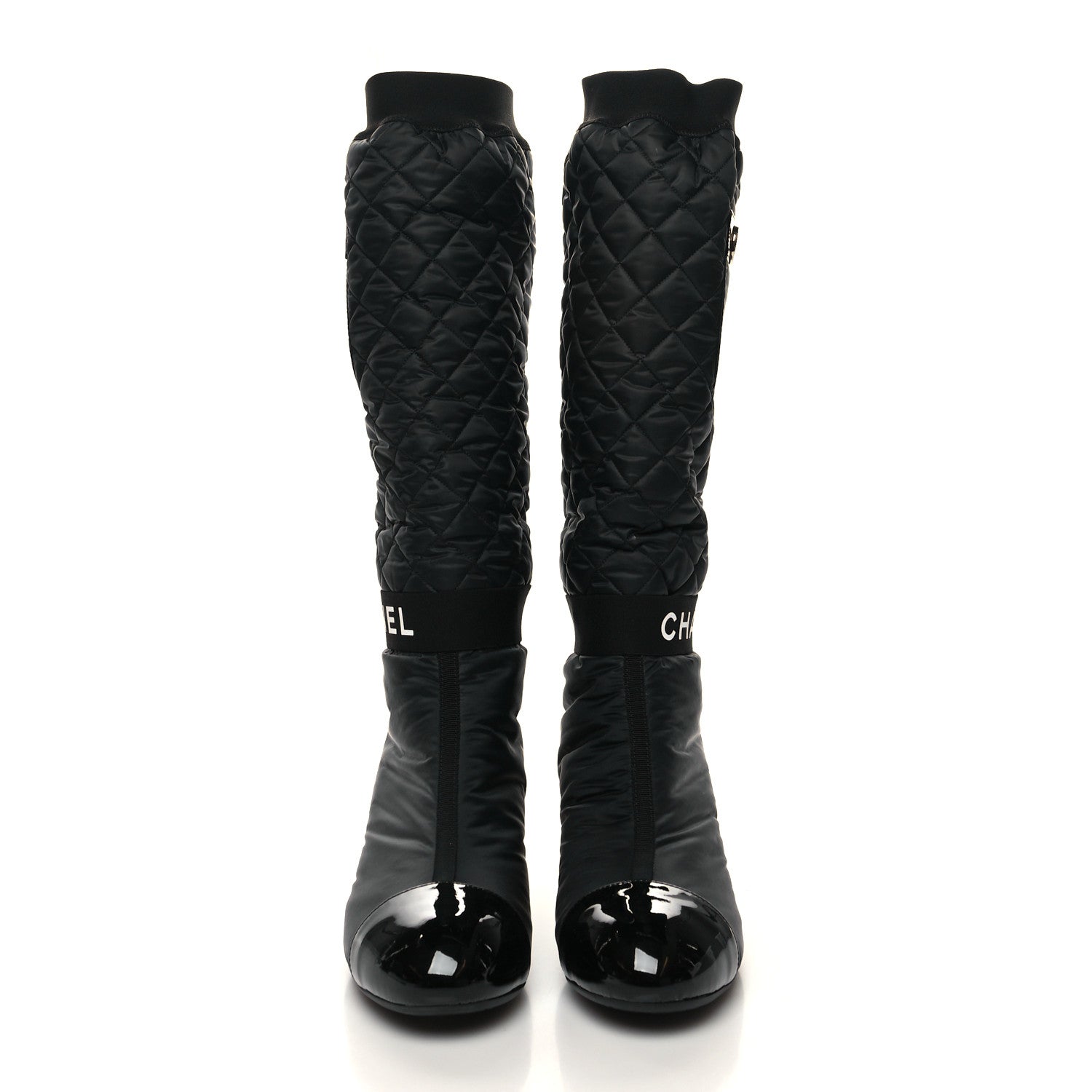 Chanel Mixed Fibers Lambskin Patent Calfskin Convertible High Boots 38.5 Black 2 of 7