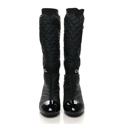 Chanel Mixed Fibers Lambskin Patent Calfskin Convertible High Boots 38.5 Black 2 of 7