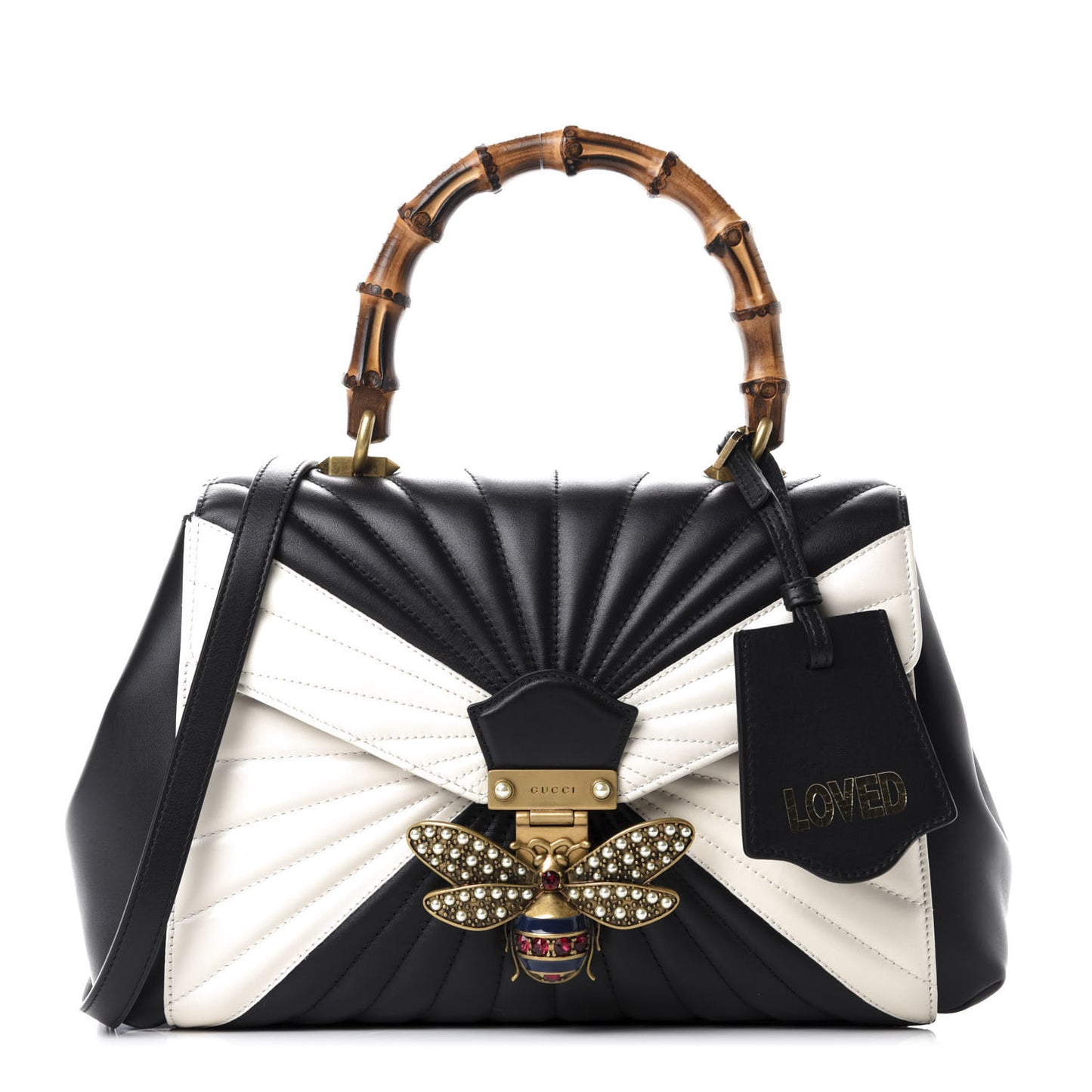 Calfskin Bamboo Trapuntata Queen Margaret Top Handle Bag Mystic White Black