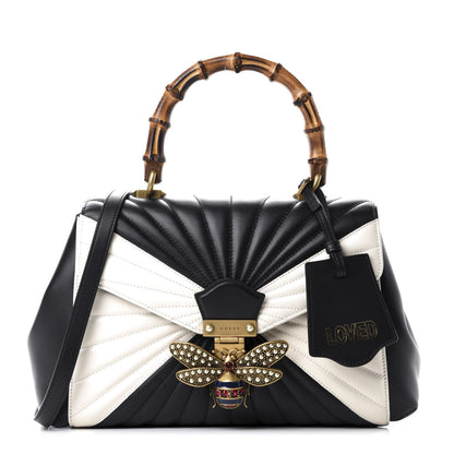 Gucci Calfskin Bamboo Trapuntata Queen Margaret Top Handle Bag Mystic White Black 1 of 10