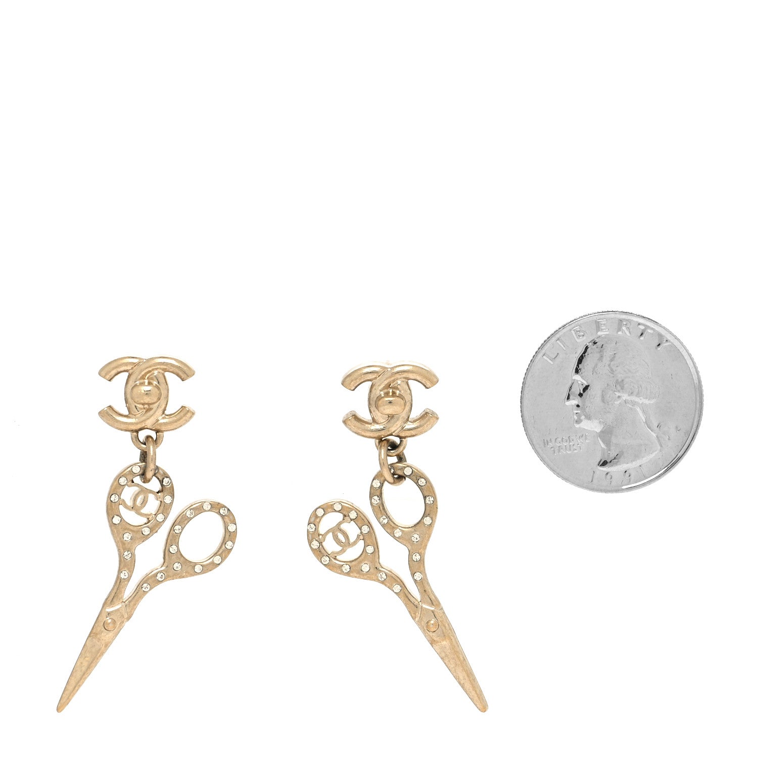 Chanel Metal Strass Crystal Scissors CC Earrings Gold 2 of 4