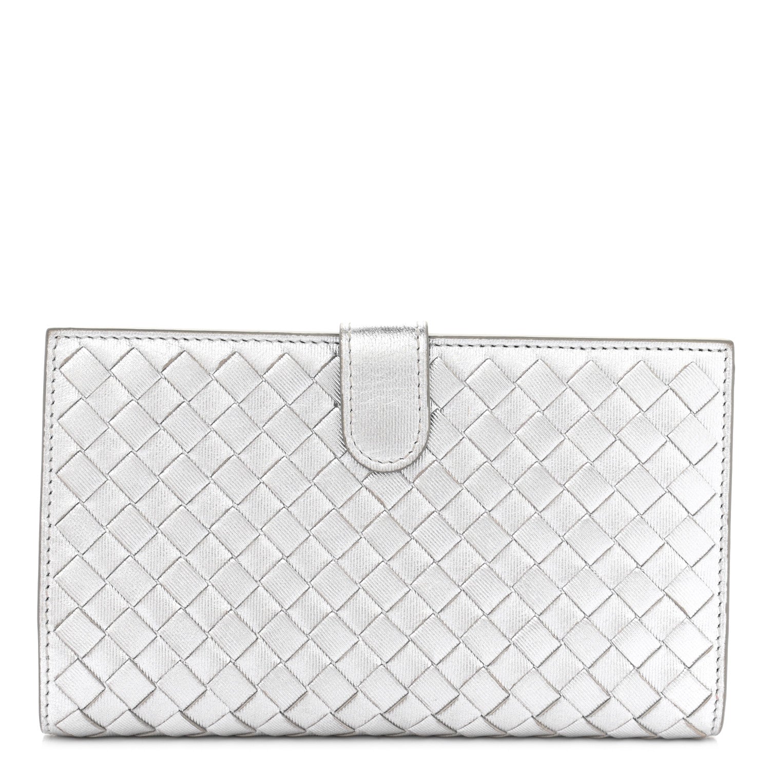 Bottega Veneta Metallic Grosgrain Intrecciato Continental Wallet Silver 1 of 8