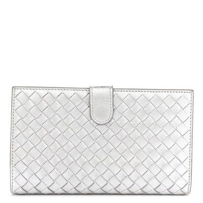 Bottega Veneta Metallic Grosgrain Intrecciato Continental Wallet Silver 1 of 8