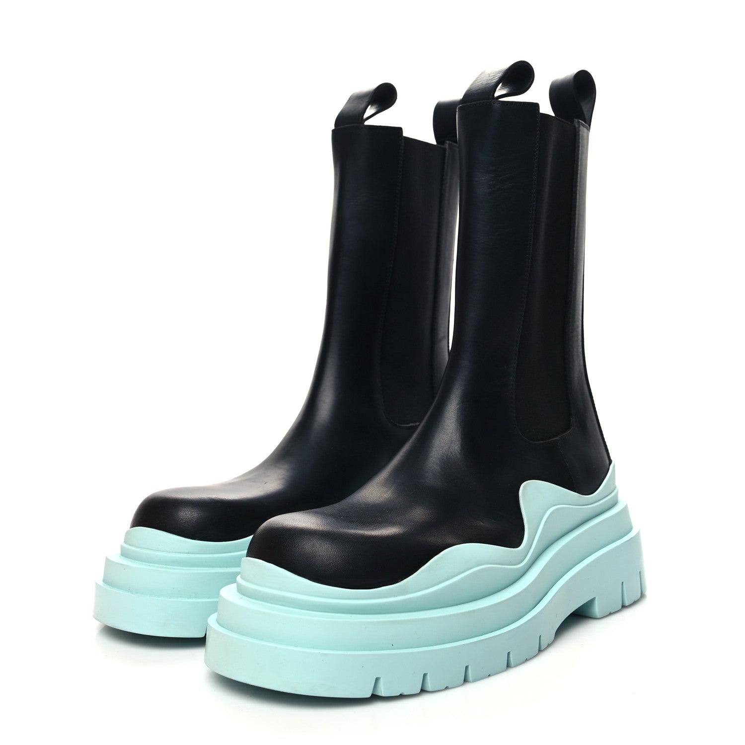 Bottega Veneta Calfskin The Tire Chelsea Boots 38 Black Pale Blue 3 of 8