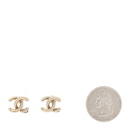 Chanel Pearl Twisted CC Earrings Light Gold White 2 of 5