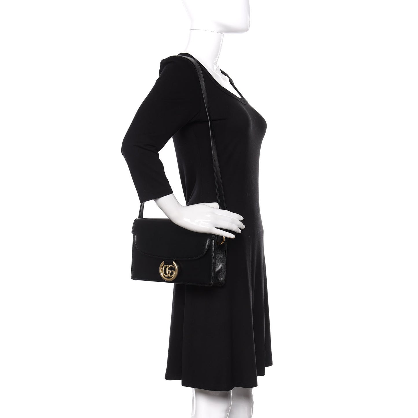 Textured Calfskin Small Torchon GG Ring Shoulder Bag Black