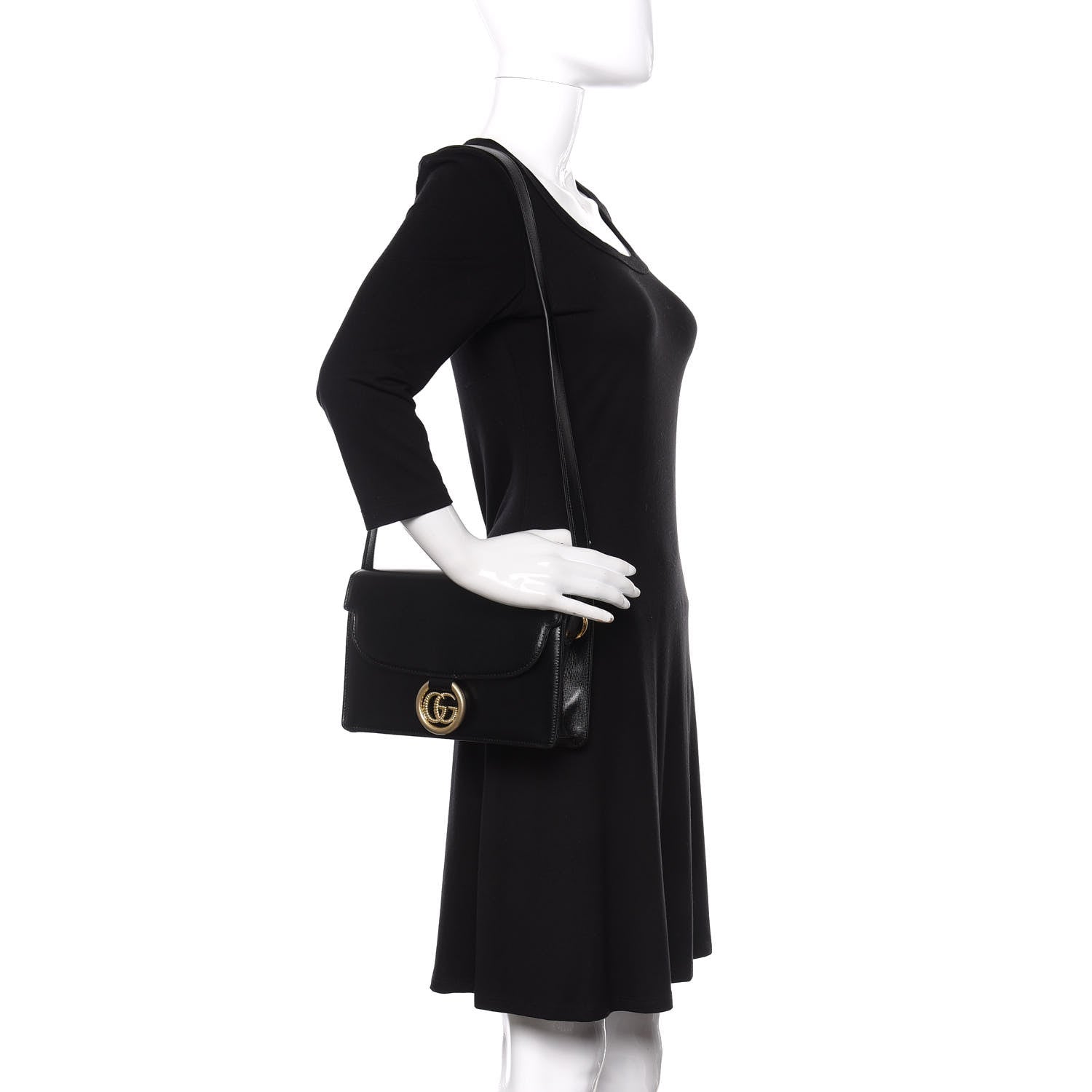 Gucci Textured Calfskin Small Torchon GG Ring Shoulder Bag Black 2 of 9