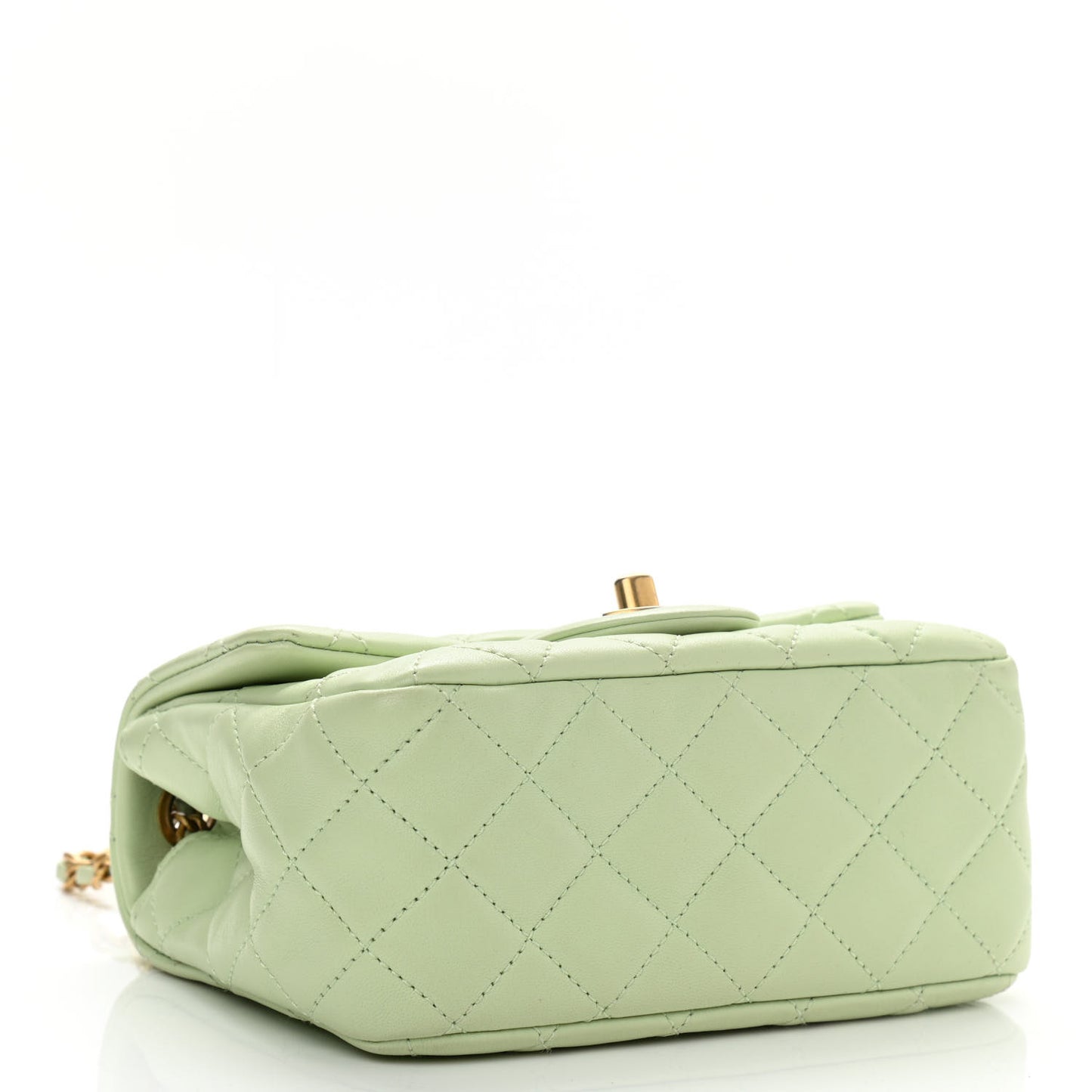 Lambskin Quilted Mini Pearl Crush Flap Light Green