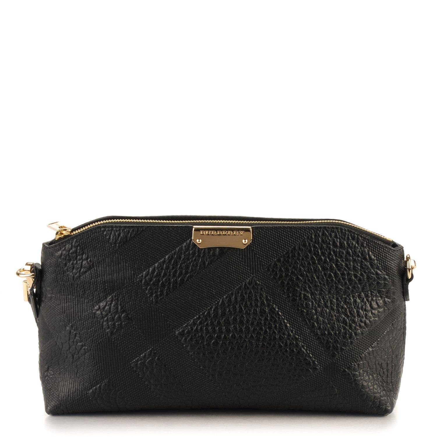 Burberry Signature Grain Calfskin Check Embossed Small Chichester Crossbody Clutch Bag Black 1 of 7