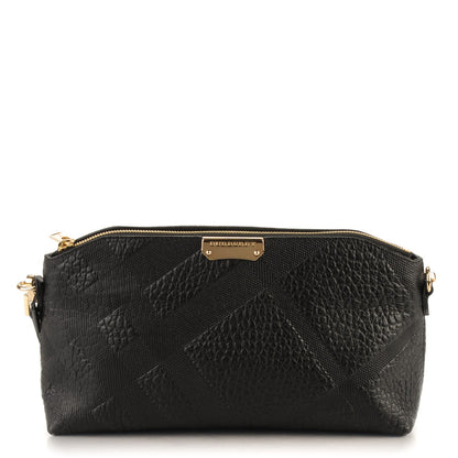 Burberry Signature Grain Calfskin Check Embossed Small Chichester Crossbody Clutch Bag Black 1 of 7