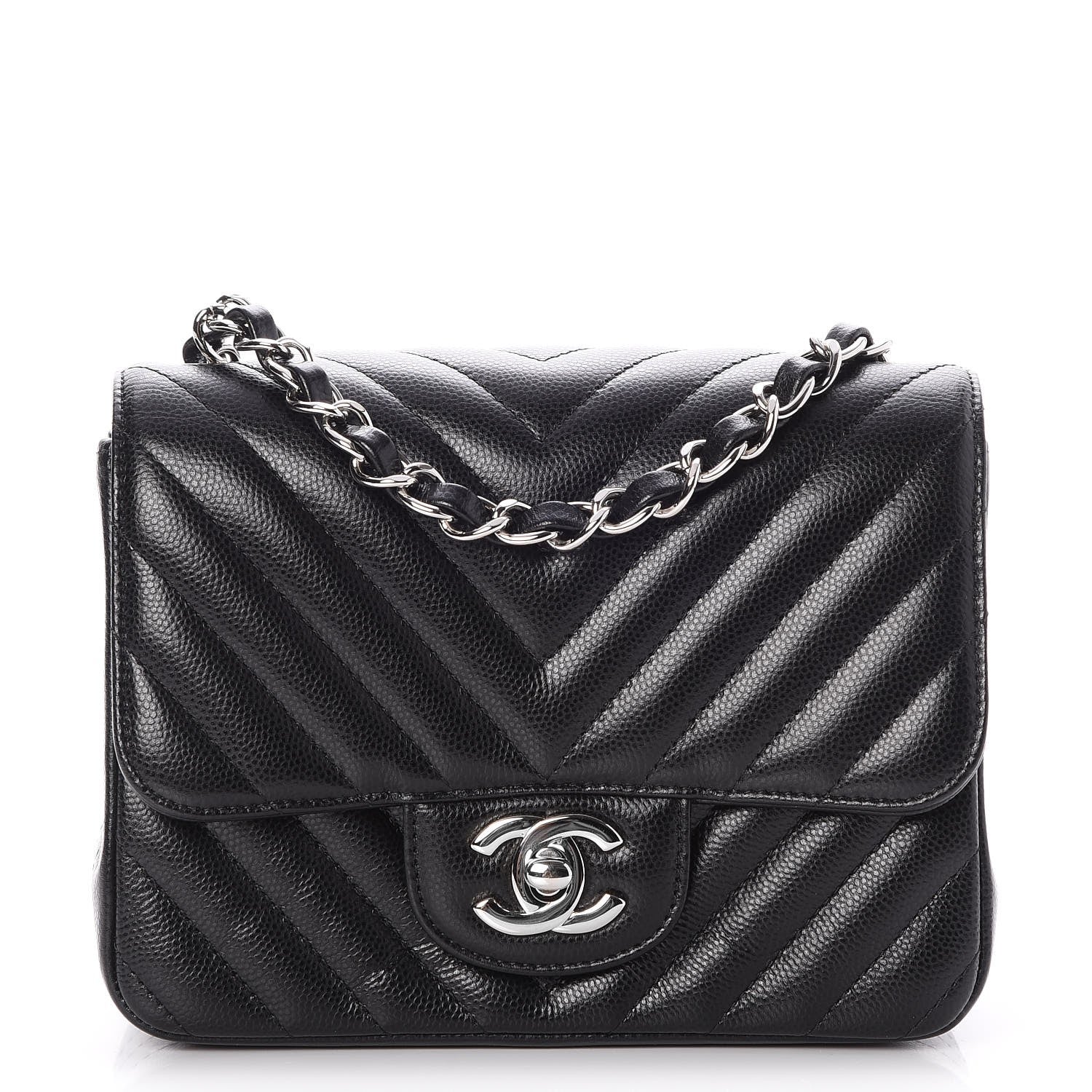 Chanel Caviar Chevron Quilted Mini Square Flap Black 1 of 8