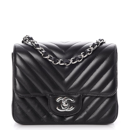 Chanel Caviar Chevron Quilted Mini Square Flap Black 1 of 8