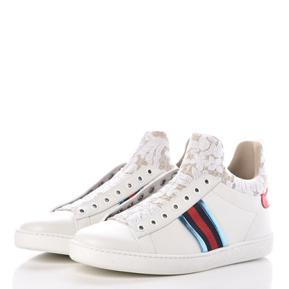 Gucci Calfskin Lace Ayers Sylvie Web Womens New Ace High Top Sneakers 40.5 White 3 of 11