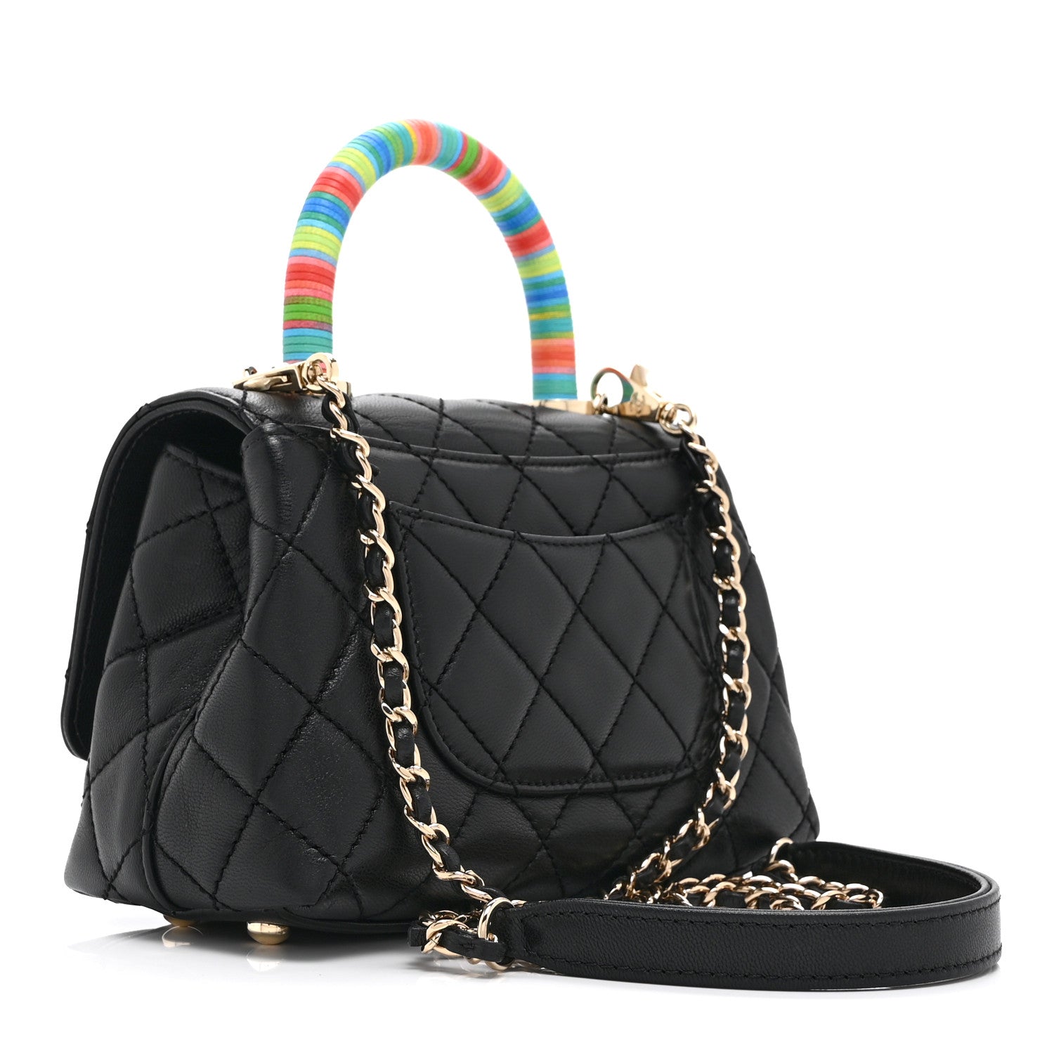 Chanel Goatskin Quilted Rainbow Extra Mini Coco Handle Flap Black 3 of 10
