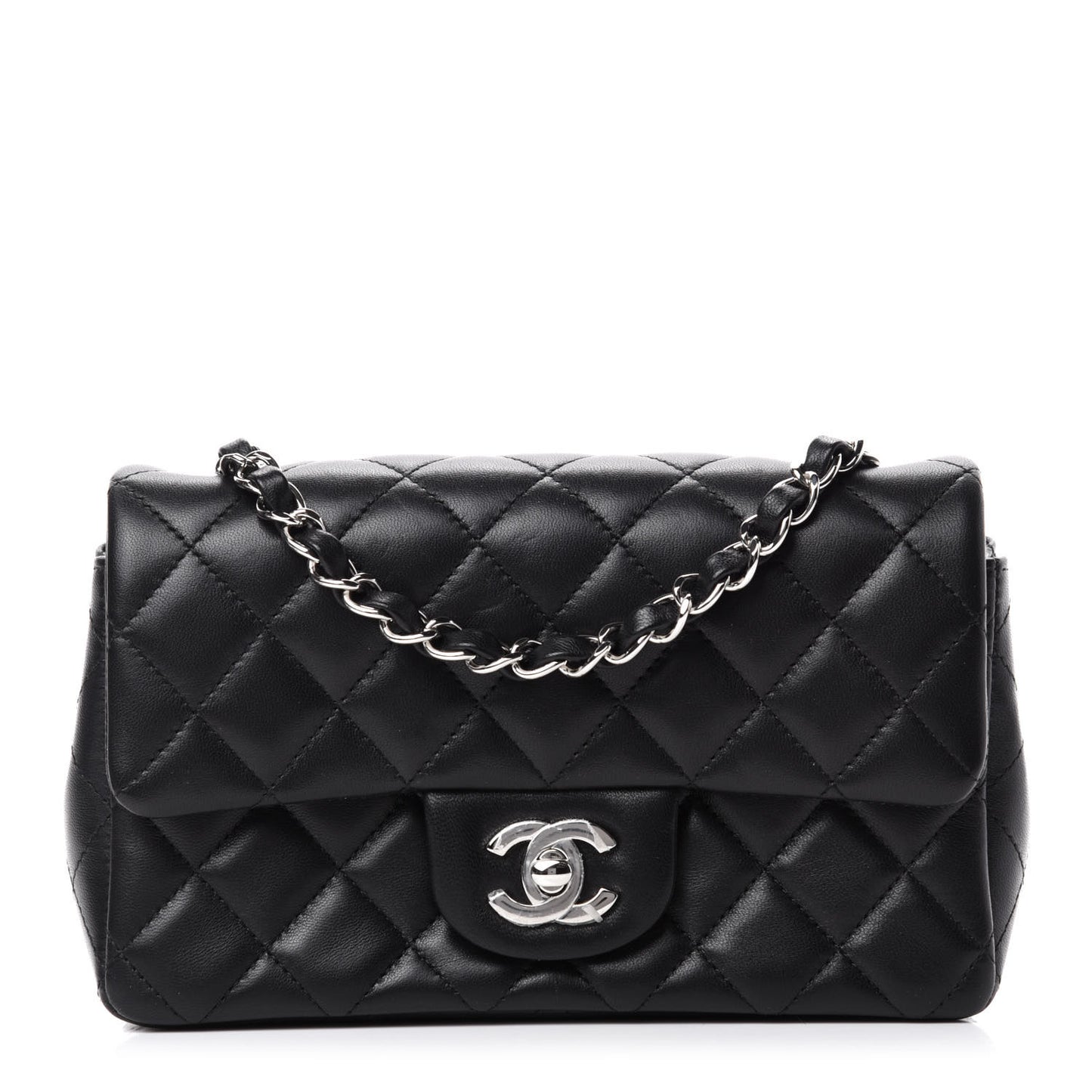 Lambskin Quilted Mini Rectangular Flap Black