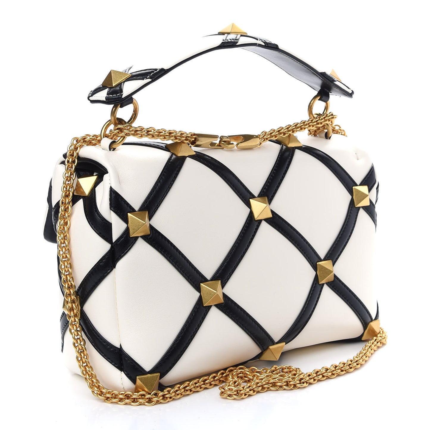 Nappa Large Roman Stud Shoulder Bag Ivory Black