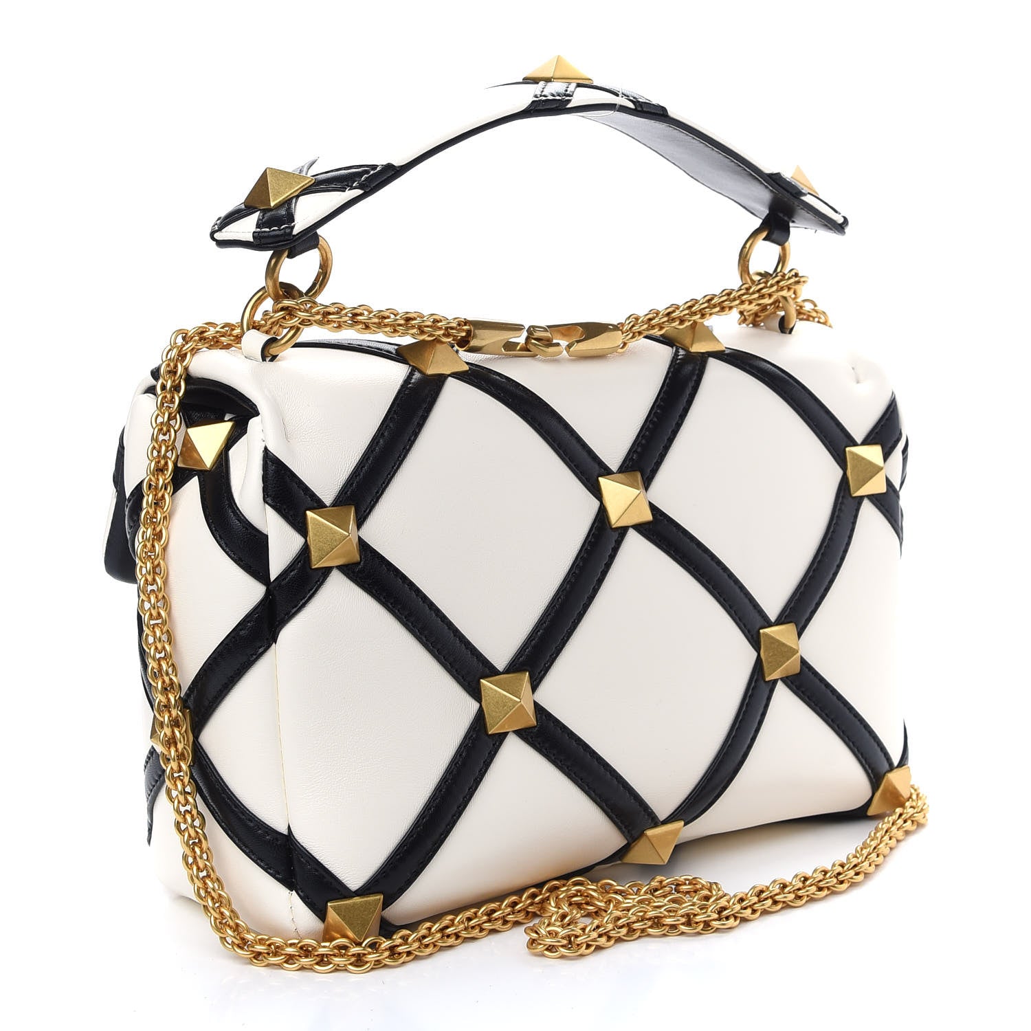 Valentino Garavani Nappa Large Roman Stud Shoulder Bag Ivory Black 3 of 8