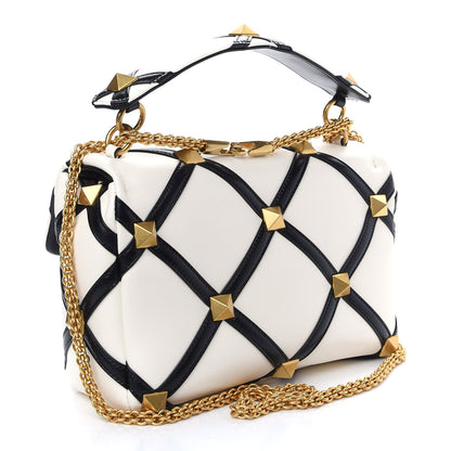 Valentino Garavani Nappa Large Roman Stud Shoulder Bag Ivory Black 3 of 8