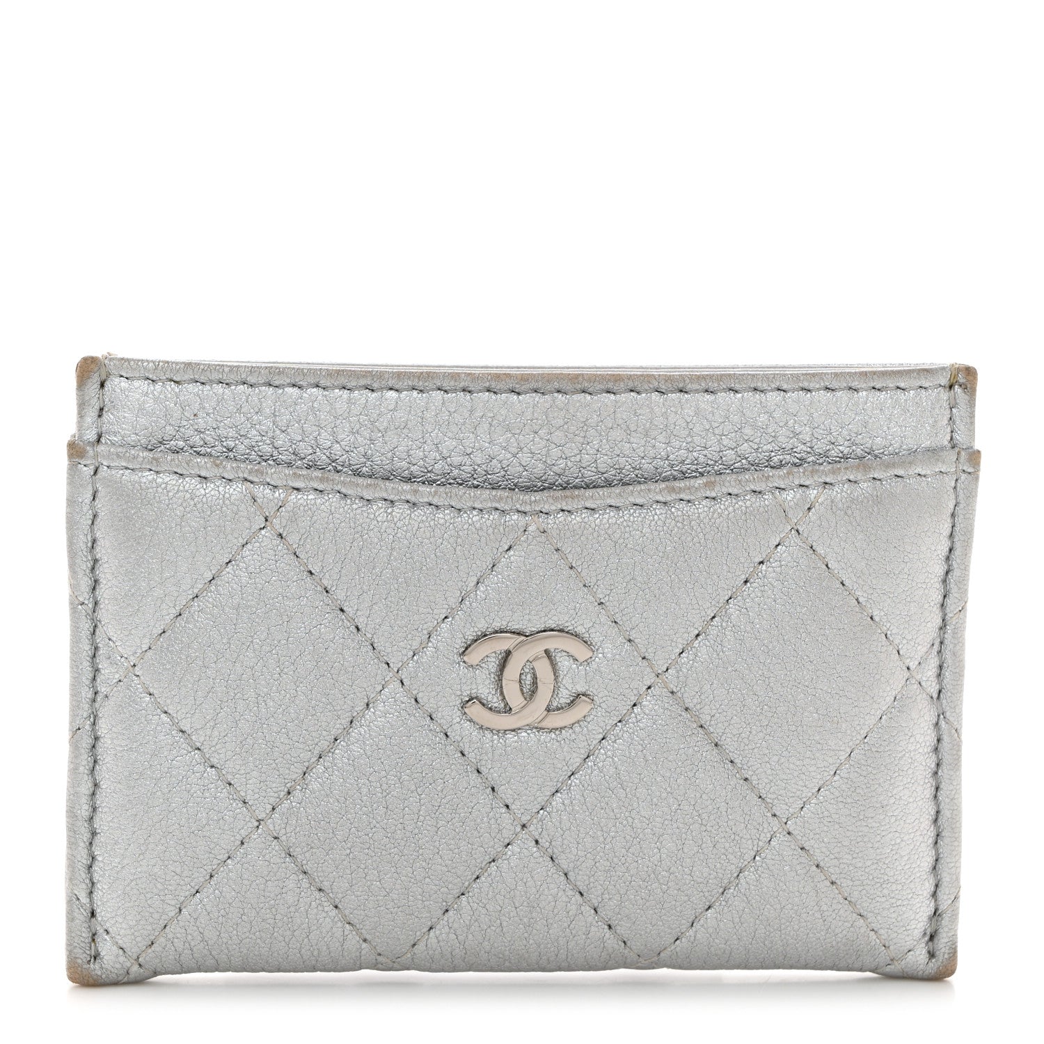Chanel Metallic Lambskin Quilted Card Holder Silver 1 of 13