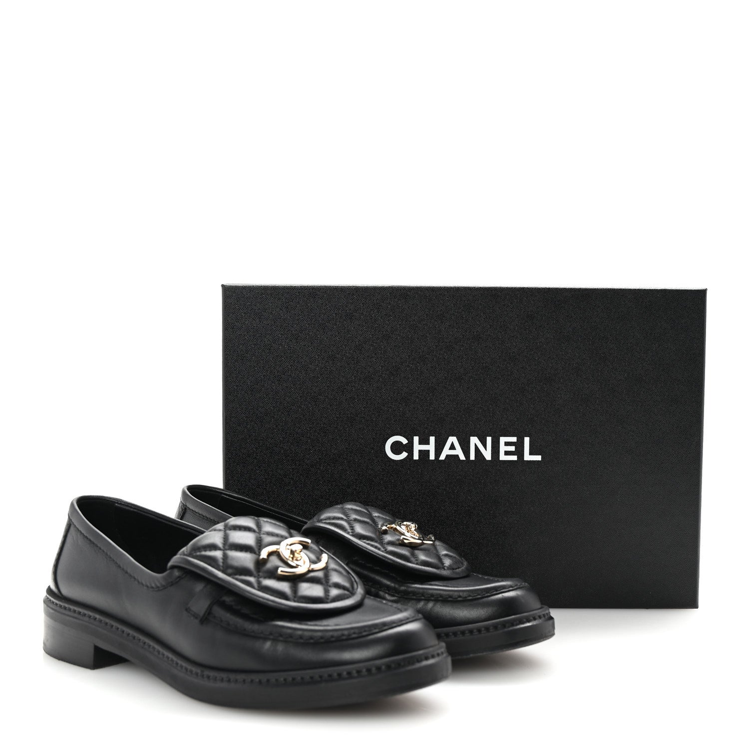 Chanel Lambskin Quilted CC Turnlock Loafers 37.5 Black 10 of 10