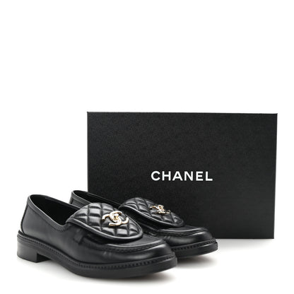 Chanel Lambskin Quilted CC Turnlock Loafers 37.5 Black 10 of 10