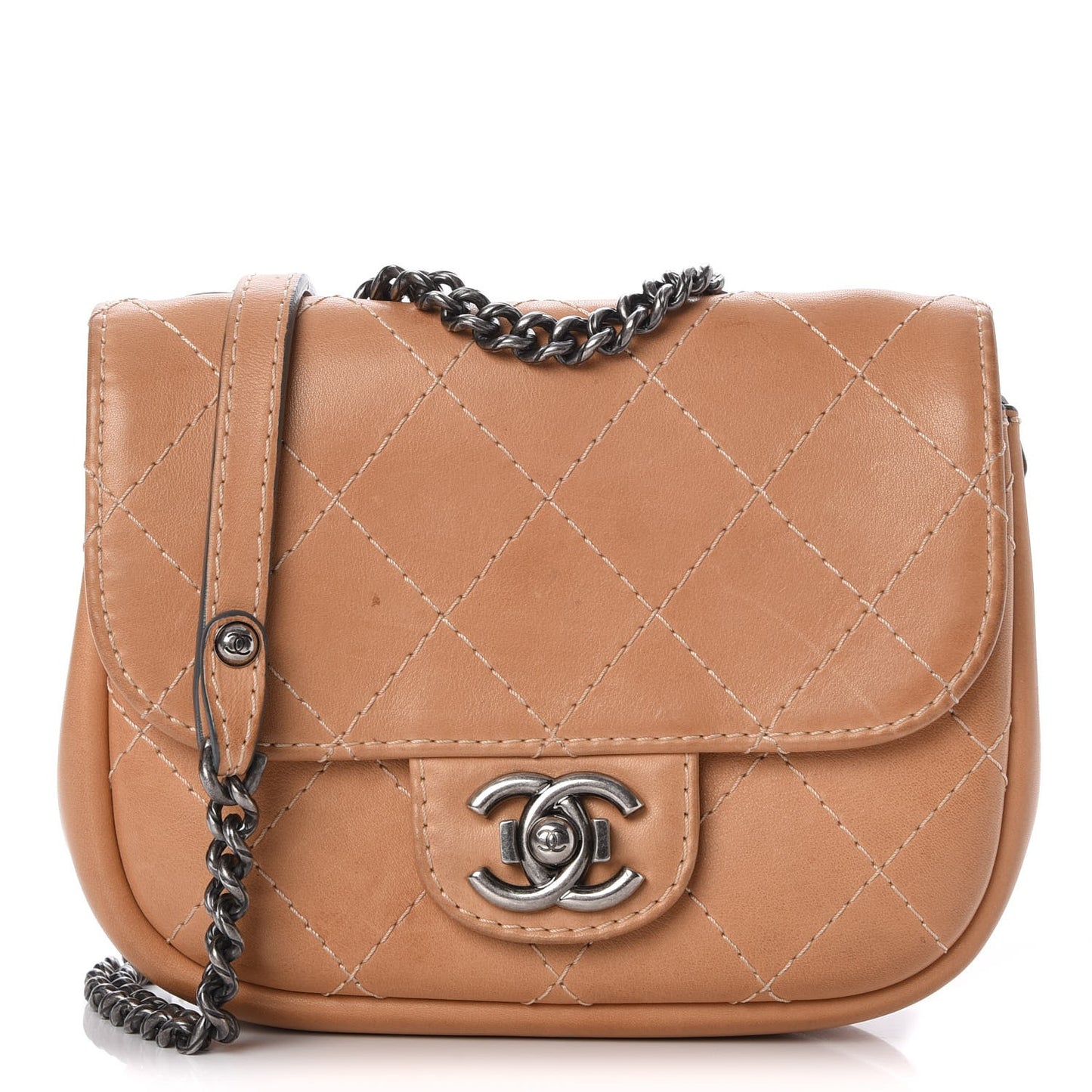 Calfskin Stitch Small Messenger Flap Beige