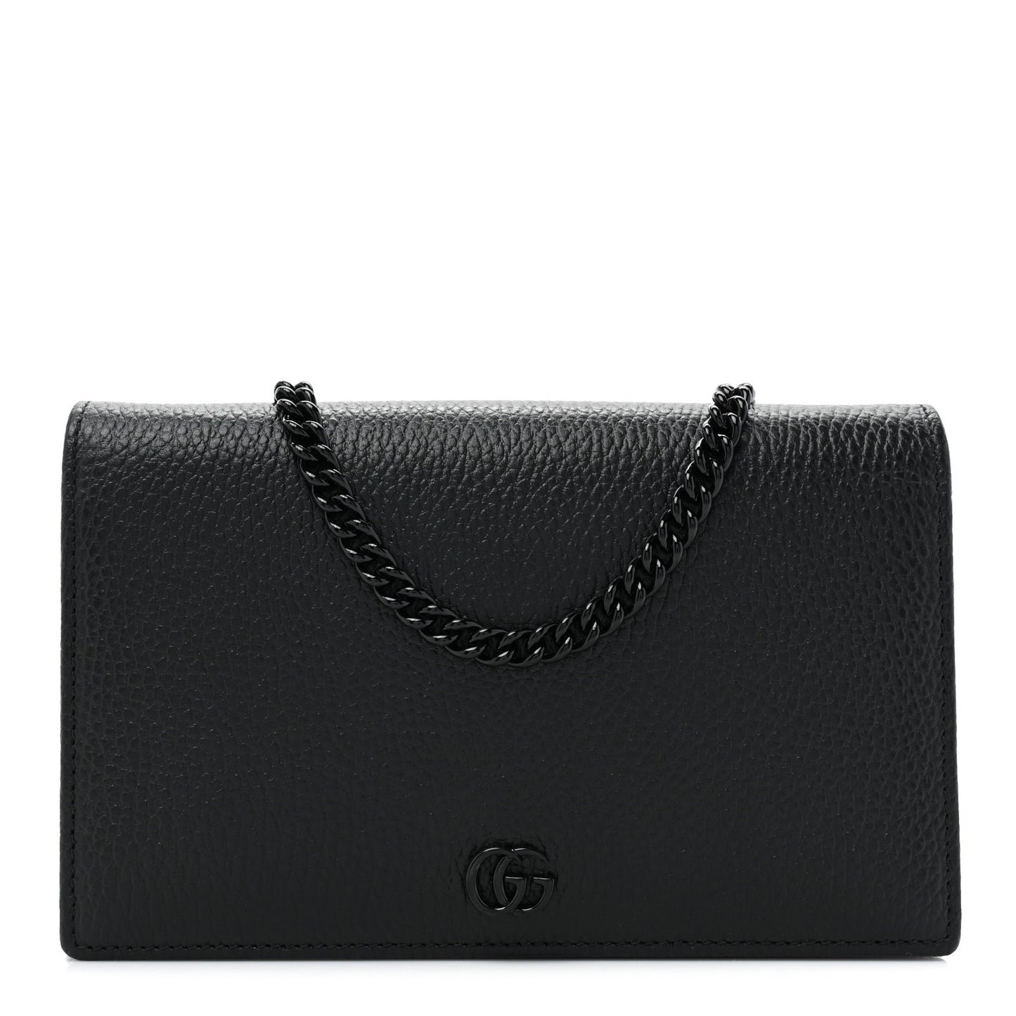 Dollar Calfskin Enamel Monochrome Mini GG Marmont Chain Wallet Black