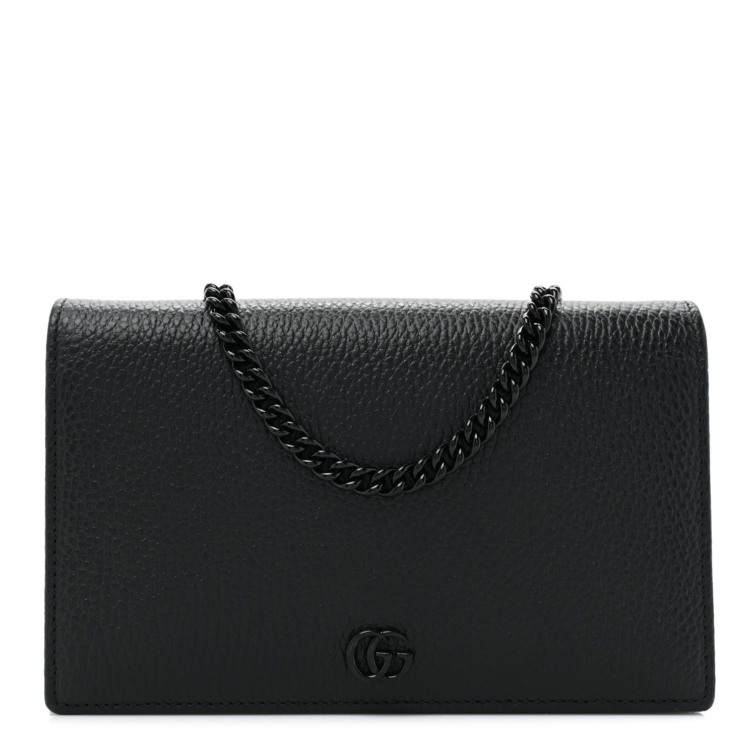 Gucci Dollar Calfskin Enamel Monochrome Mini GG Marmont Chain Wallet Black 1 of 11