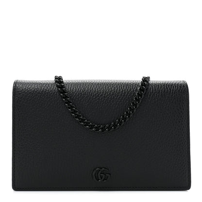 Gucci Dollar Calfskin Enamel Monochrome Mini GG Marmont Chain Wallet Black 1 of 11
